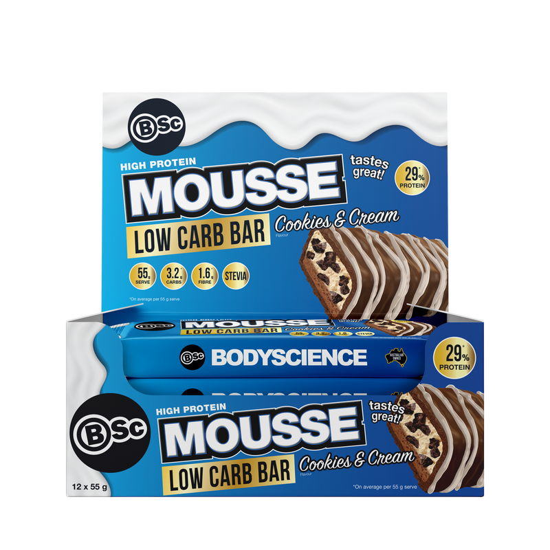 BSC High Protein Low Carb Mousse Bar (Boxed 12 Pack) Cookies and Cream