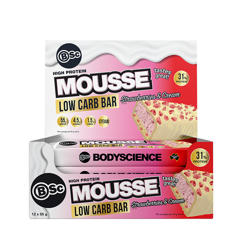 BSC High Protein Low Carb Mousse Bar (Boxed 12 Pack) Strawberries and Cream